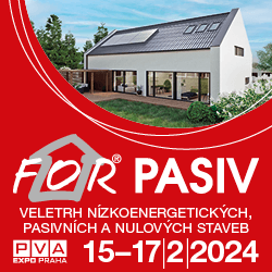 FOR PASIV dům na červeném banneru
